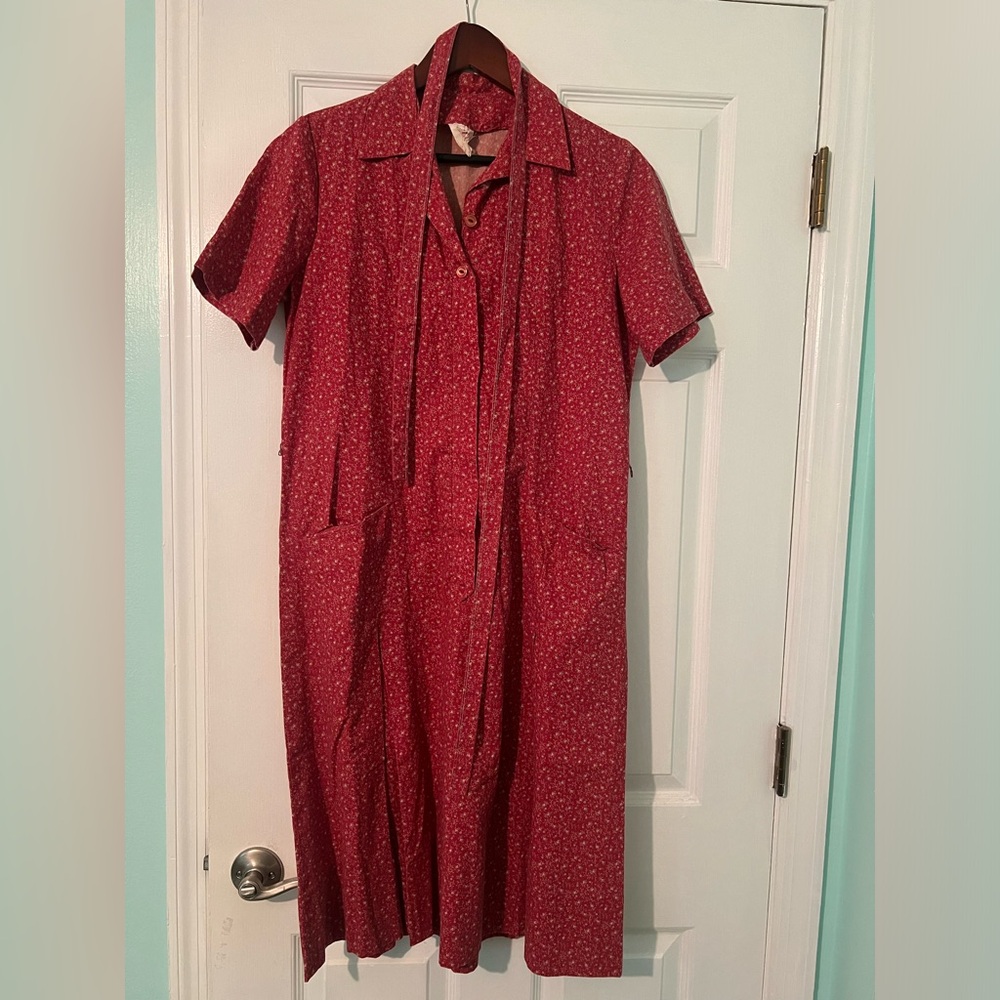 Vintage Nancy Frock House Dress Red Floral Medium